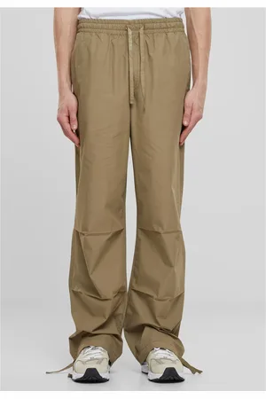 Urban classics Pánské široké popelínové kalhoty - khaki