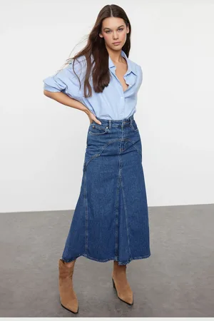 Trendyol Dark Blue Stitch Detailed Denim Skirt