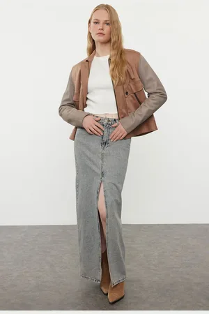 Trendyol Light Blue More Sustainable Slit Maxi Denim Skirt