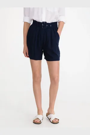 VERO MODA Tmavě modré dámské šortky s příměsí lnu Amelia - Dámské