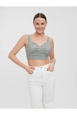 VERO MODA Světle šedý pruhovaný crop top na ramínka Serena - Dámské