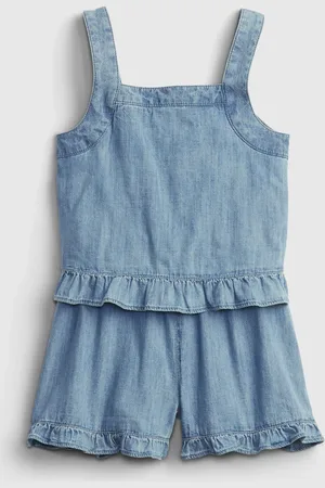 GAP Dětské šaty denim ruffle romper - Holky