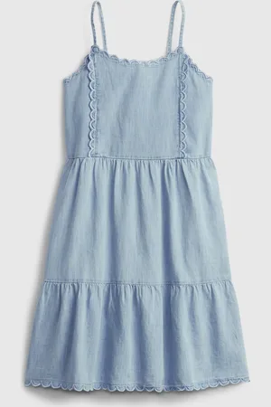 GAP Dětské šaty scalloped tiered denim dress - Holky