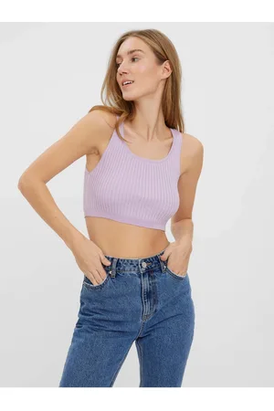 VERO MODA Světle fialový žebrovaný crop top Fibly - Dámské