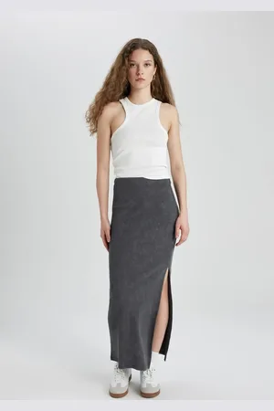 DeFacto Ribbed Camisole Slit Washed Pale Effect Maxi Skirt