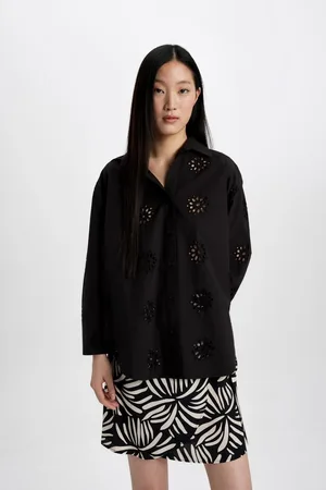 DeFacto Oversize Wide Pattern Embroidered Long Sleeve Shirt