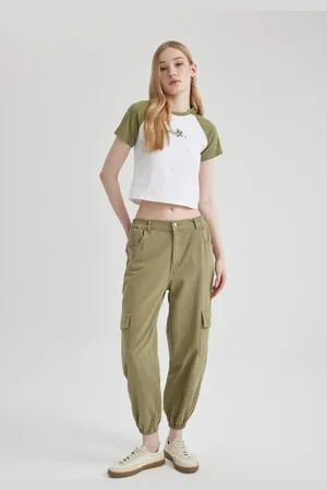 DeFacto Cool Jogger Pants Gabardine Fabric Normal Waist Basic Plain Cargo Pocket