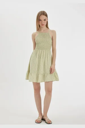 DeFacto Cool Halter Collar Floral Leather Strap Mini Dress