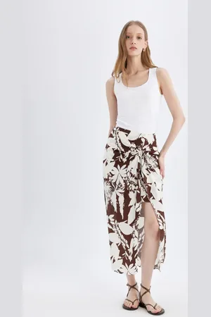 DeFacto Patterned Normal Waist Viscose Slit Maxi Skirt