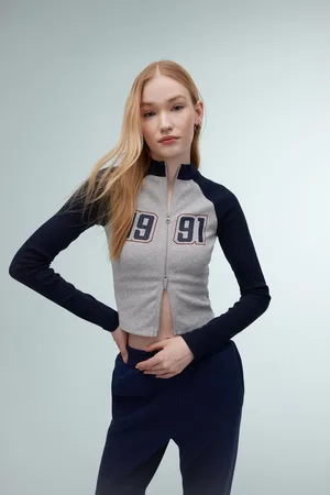 DeFacto Cool Fitted Stand Collar Printed Ribbed Camisole Zipper Cardigan