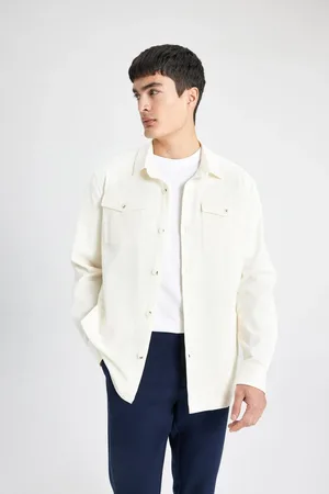 DeFacto Regular Fit Polo Neck Seersucker Textured Shirt Jacket