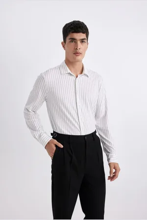 DeFacto Slim Fit Slim Fit Polo Collar Striped Combed Cotton Long Sleeve Shirt