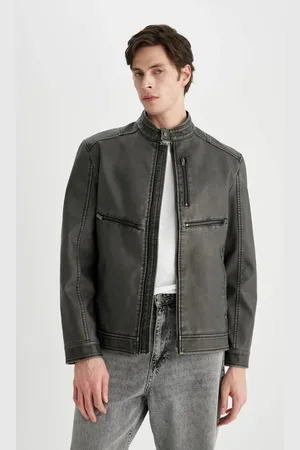 DeFacto Slim Fit Slim Fit Faux Leather Coat Jacket Slim Fit Stand Collar Zippered Pocket Seasonal