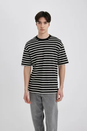 DeFacto Comfort Regular Fit Relaxed Pattern Crew Neck Striped Short Sleeve T-Shirt