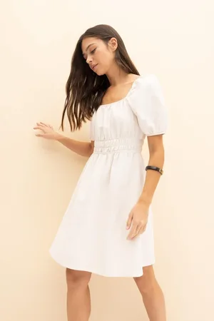 DeFacto Square Neck Linen Short Sleeve Mini Dress