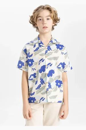 DeFacto Boy Oversize Wide Patterned Viscose Short Sleeve Shirt