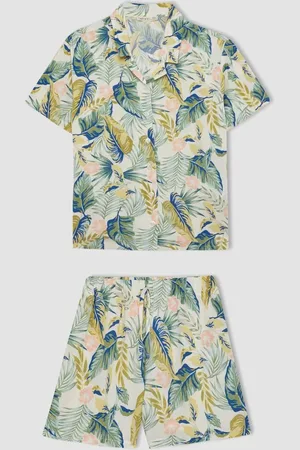DeFacto Girls Pajama Set Standard Fit Patterned Short Sleeve Top Shorts