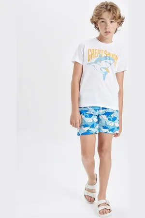 DeFacto Boy 2-Piece Set Crew Neck Printed Short Sleeve T-Shirt Swim Shorts