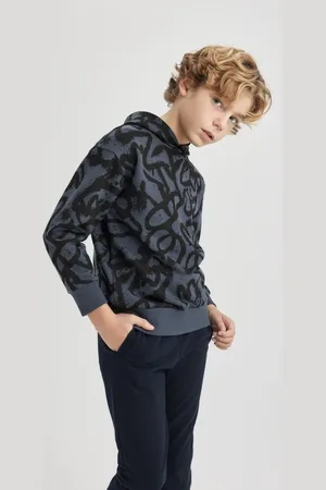 DeFacto Boy Oversize Wide Patterned Hooded Sweatshirt