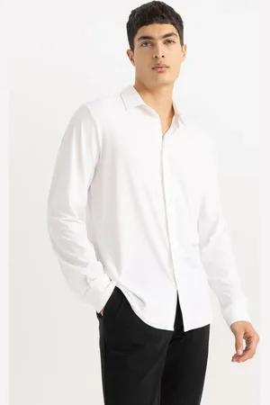 DeFacto Slim Fit Slim Cut Polo Collar Basic Plain Long Sleeve Shirt