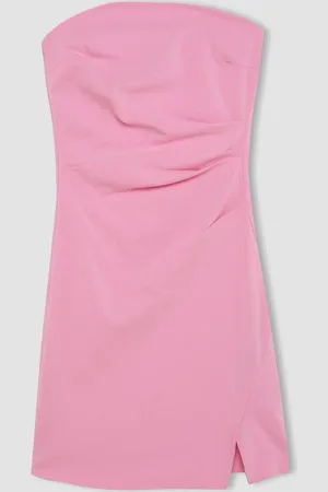 DeFacto Cool Strapless Slit Pink Mini Dress