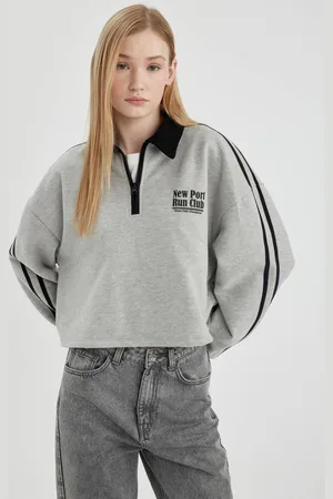 DeFacto Cool Zipper Collar Crop Sweatshirt