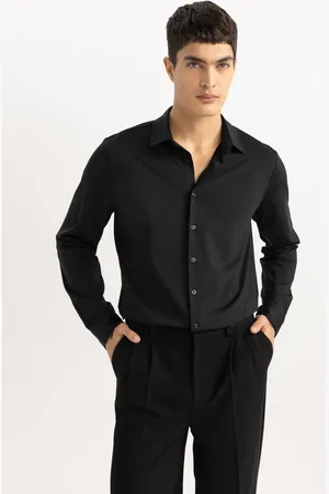 DeFacto Slim Fit Slim Fit Polo Collar Basic Plain Long Sleeve Shirt