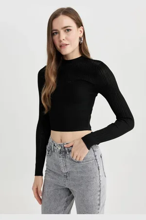 DeFacto Crop Half Turtleneck Black Knit Sweater