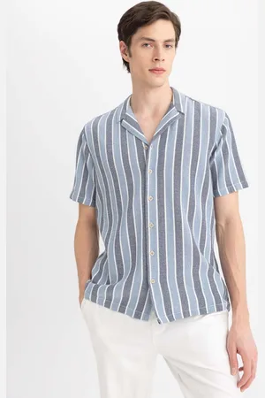 DeFacto Regular Fit Open Collar Striped Cotton Short Sleeve Shirt