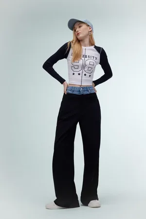 DeFacto Cool Jean Detailed Trousers Wide Leg Wide Leg High Waist Basic Straight Waist