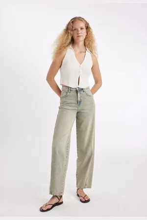 DeFacto Baggy Fit High Waist Long Jean Washed Trousers