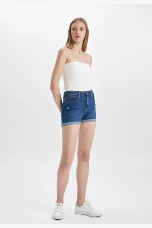 DeFacto High Waist Fold-Ankle Jean Shorts