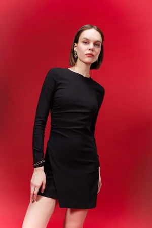 DeFacto Crew Neck Long Sleeve Mini Dress