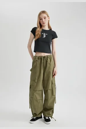 DeFacto Cool Wide Leg Wide Leg Gabardine Pants Basic Plain Lace Up Normal Waist Cargo Pocket