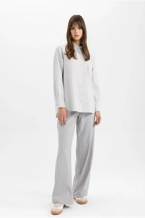 DeFacto Wide Leg Elastic Waist Lace Up Basic Plain Trousers
