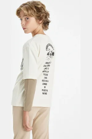 DeFacto Boy Oversize Wide Pattern Crew Neck Back Printed Long Sleeve T-Shirt