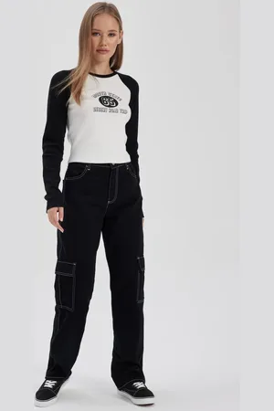 DeFacto Cool Straight Fit Gabardine Trousers High Waist Cargo Pocket