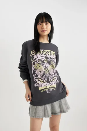 DeFacto Coool Oversize Fit Printed Crew Neck Thick Sweatshirt