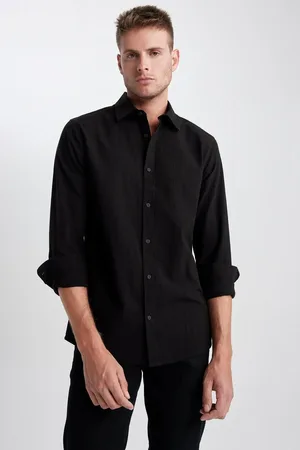 DeFacto Slim Fit Slim Fit Polo Collar Cotton Basic Plain Long Sleeve Shirt