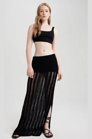 DeFacto Slim Fit Crochet Slit Black Maxi Skirt