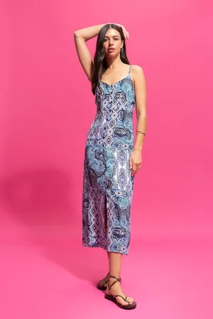 DeFacto Heart Neck Ethnic Patterned Moroccan Midi Strap Dress