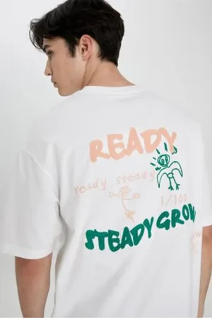 DeFacto Comfort Regular Fit Relaxed Pattern Crew Neck Back Printed Short Sleeve T-Shirt