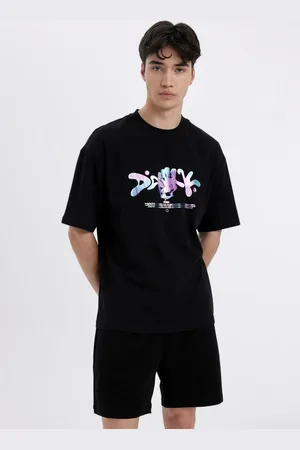 DeFacto Comfort Regular Fit Relaxed Pattern Crew Neck Back Printed Short Sleeve T-Shirt