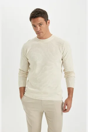 DeFacto Standard Fit Regular Cut Cotton Crew Neck Mouline Patterned Knitwear Sweater
