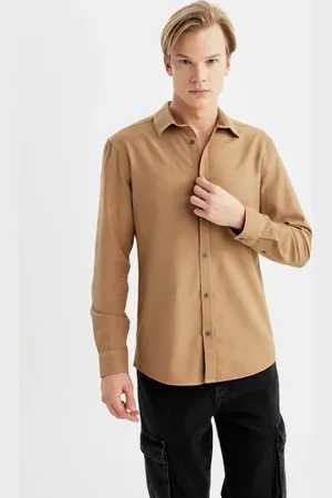 DeFacto Slim Fit Slim Cut Polo Collar Basic Plain Cotton Long Sleeve Shirt