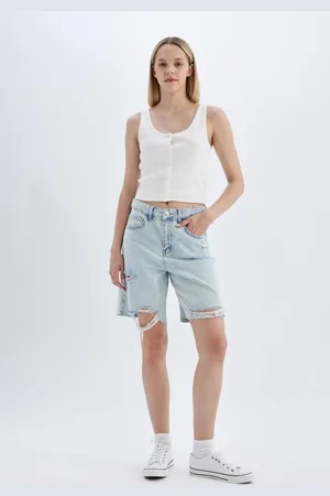 DeFacto Normal Waist Ripped Jean Bermuda Shorts