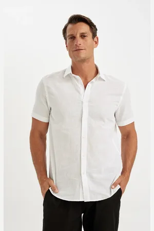 DeFacto White Regular Fit Basic Plain Cotton Short Sleeve Shirt