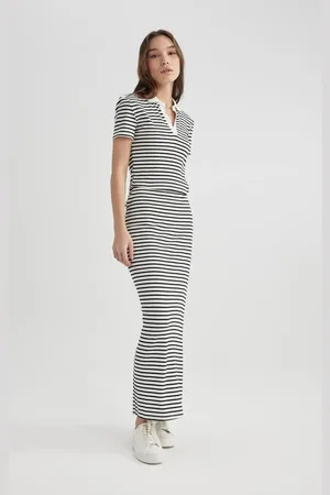 DeFacto Fitted Ribbed Striped Camisole Maxi Skirt