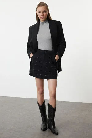 Trendyol Black Troc Stone Mini Denim Skirt