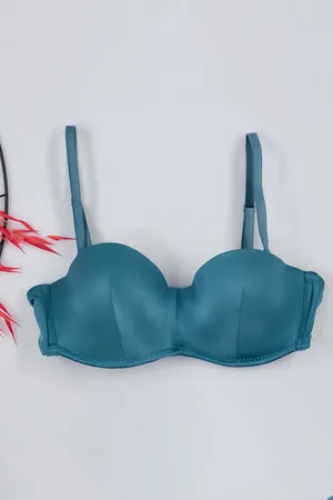 Trendyol Blue Push-Up Full Cup Strapless Knitted Bra with Removable String Straps